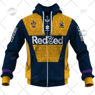 NRL Melbourne Storm Custom Name Number 2022 Warm Up Jersey Zip Up Hoodie