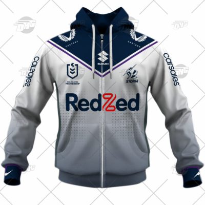 NRL Melbourne Storm Custom Name Number 2022 Away Jersey Zip Up Hoodie