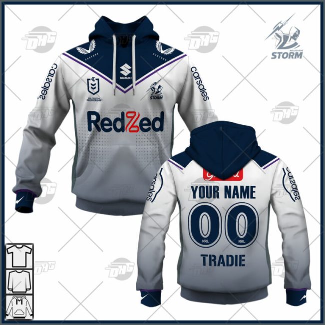 NRL Melbourne Storm Custom Name Number 2022 Away Jersey Pullover Hoodie