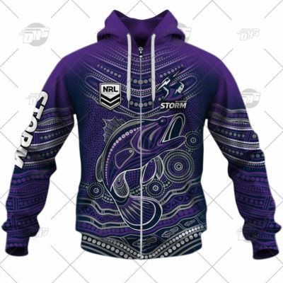 NRL Melbourne Storm Custom Name Number 2022 Indigenous Fishing Jersey Zip Up Hoodie