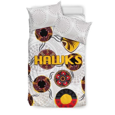 AFL Hawthorn Hawks Indigenous - White  Bedding Set