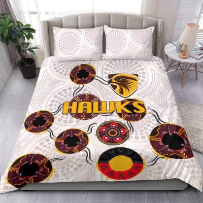 AFL Hawthorn Hawks Indigenous - White  Bedding Set