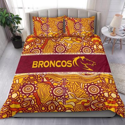 NRL Brisbane Broncos Maroon Gold Indigenous  Bedding Set V8