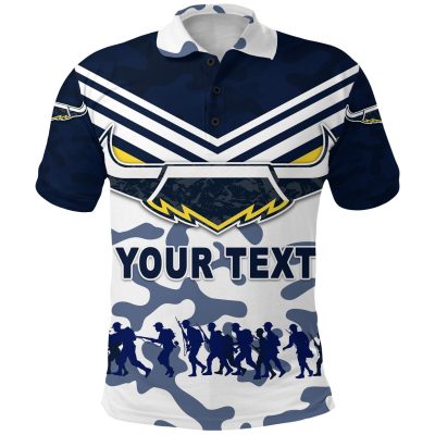 NRL North Queensland Cowboys Custom Text ANZAC Day Camouflage Vibes Polo Shirt