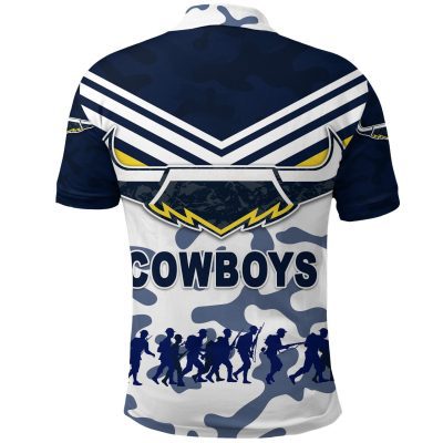 NRL North Queensland Cowboys Custom Text ANZAC Day Camouflage Vibes Polo Shirt