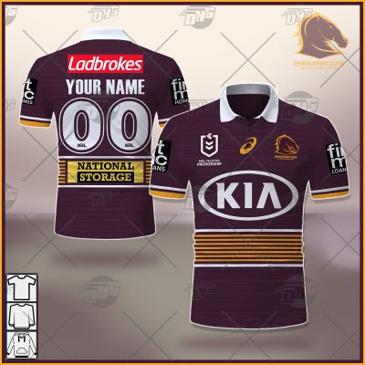 NRL Brisbane Broncos Custom Name Number 2021 Home Jersey Polo Shirt