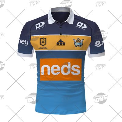 NRL Gold Coast Titans Custom Name Number 2021 Home Jersey Polo Shirt