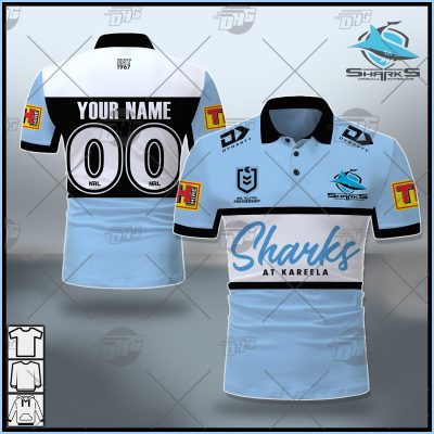 NRL Cronulla-Sutherland Sharks Custom Name Number 2021 Home Jersey Polo Shirt