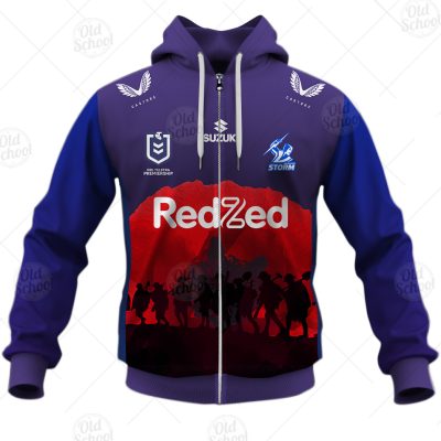 NRL Melbourne Storm Custom Name Number 2021 ANZAC Jersey Zip Up Hoodie