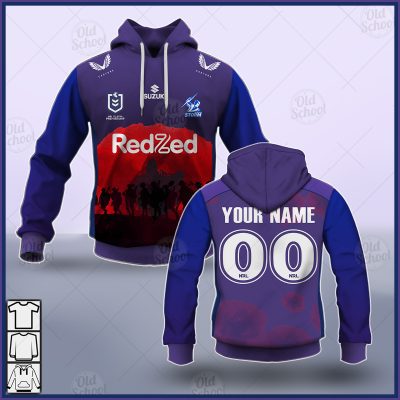 NRL Melbourne Storm Custom Name Number 2021 ANZAC Jersey Pullover Hoodie