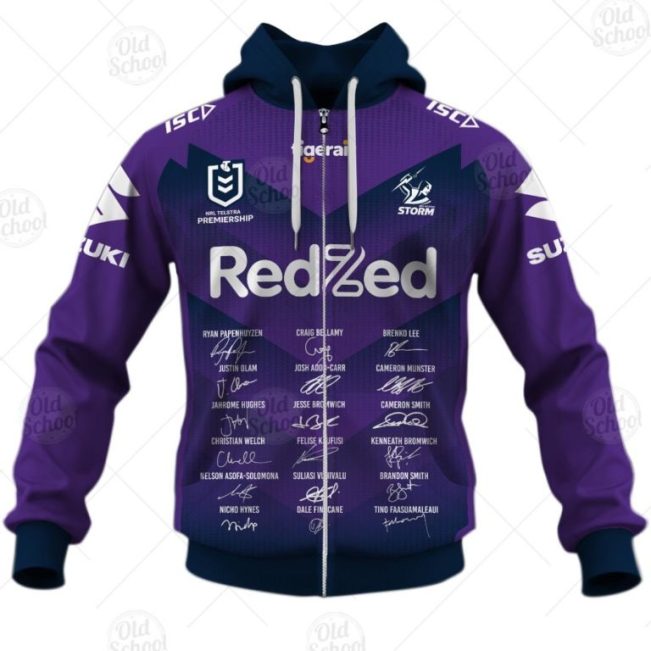 NRL Melbourne Storm Custom Name Number 2020 Premiers Signature Jersey Zip Up Hoodie