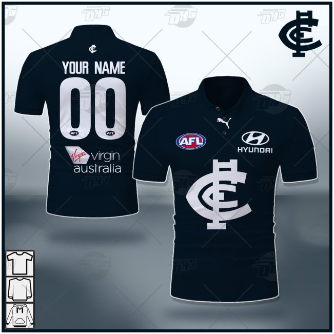 AFL Carlton Blues Custom Name Number 2021 Home Guernsey Polo Shirt