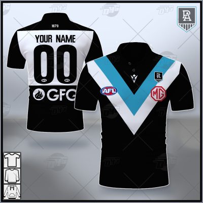 AFL Port Adelaide Custom Name Number 2021 Home Guernsey Polo Shirt