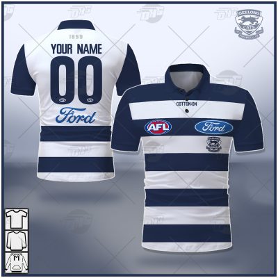 AFL Geelong Cats Custom Name Number 2021 Home Guernsey Polo Shirt AFL Geelong Cats Custom Name Number 2021 Home Guernsey Polo Shirt