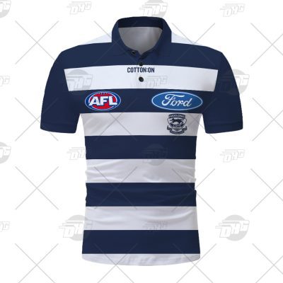 AFL Geelong Cats Custom Name Number 2021 Home Guernsey Polo Shirt