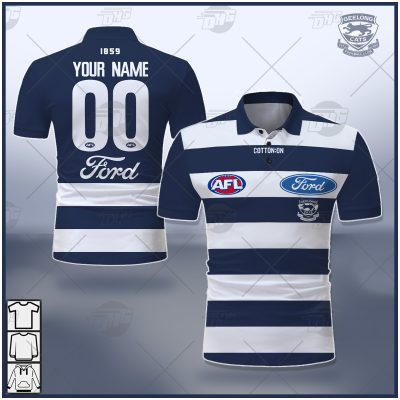 AFL Geelong Cats Custom Name Number 2021 Clash Guernsey Polo Shirt AFL Geelong Cats Custom Name Number 2021 Clash Guernsey Polo Shirt