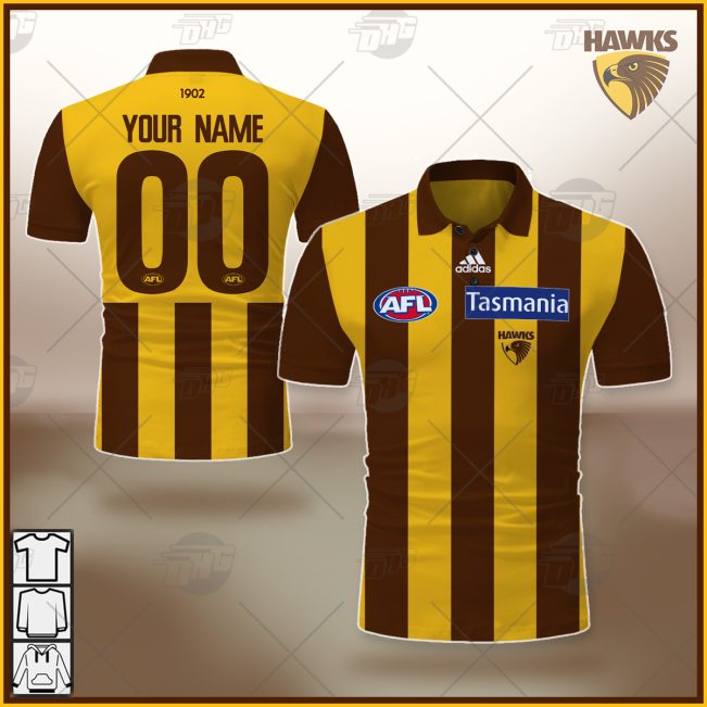 AFL Hawthorn Hawks Custom Name Number 2021 Home Guernsey Polo Shirt