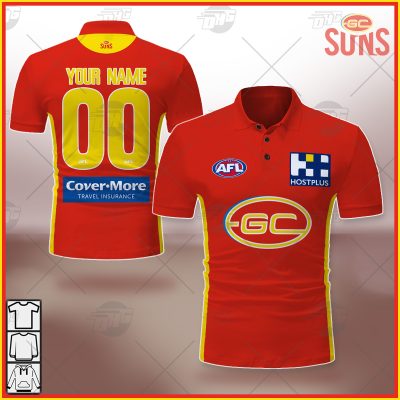 AFL Gold Coast Suns Custom Name Number 2021 Home Guernsey Polo Shirt