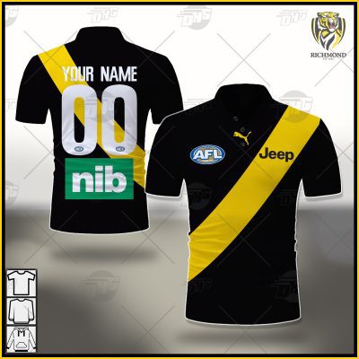 AFL Richmond Tigers Custom Name Number 2021 Home Guernsey Polo Shirt