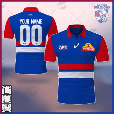 AFL Western Bulldogs Custom Name Number 2021 Home Guernsey Polo Shirt