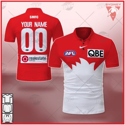 AFL Sydney Swans Custom Name Number 2021 Home Guernsey Polo Shirt