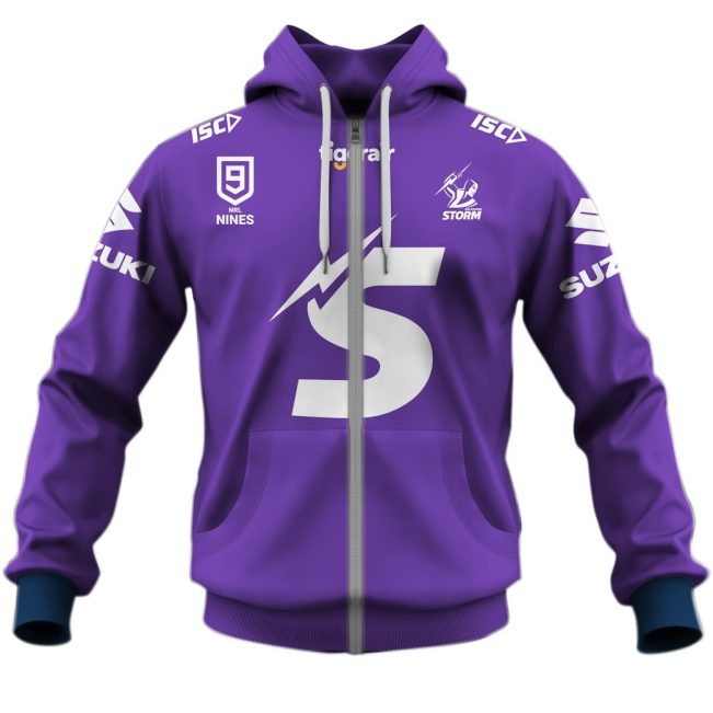NRL Melbourne Storm Custom Name Number 2020 NRL Nines Jersey Zip Up Hoodie