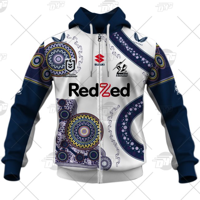NRL Melbourne Storm Custom Name Number On Field Indigenous Jersey 2021 Zip Up Hoodie
