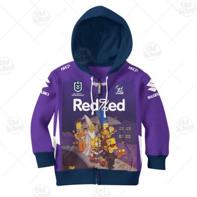 NRL Melbourne Storm Custom Name Number 2020 x The Simpsons Halloween Jersey Kids Zip Up Hoodie