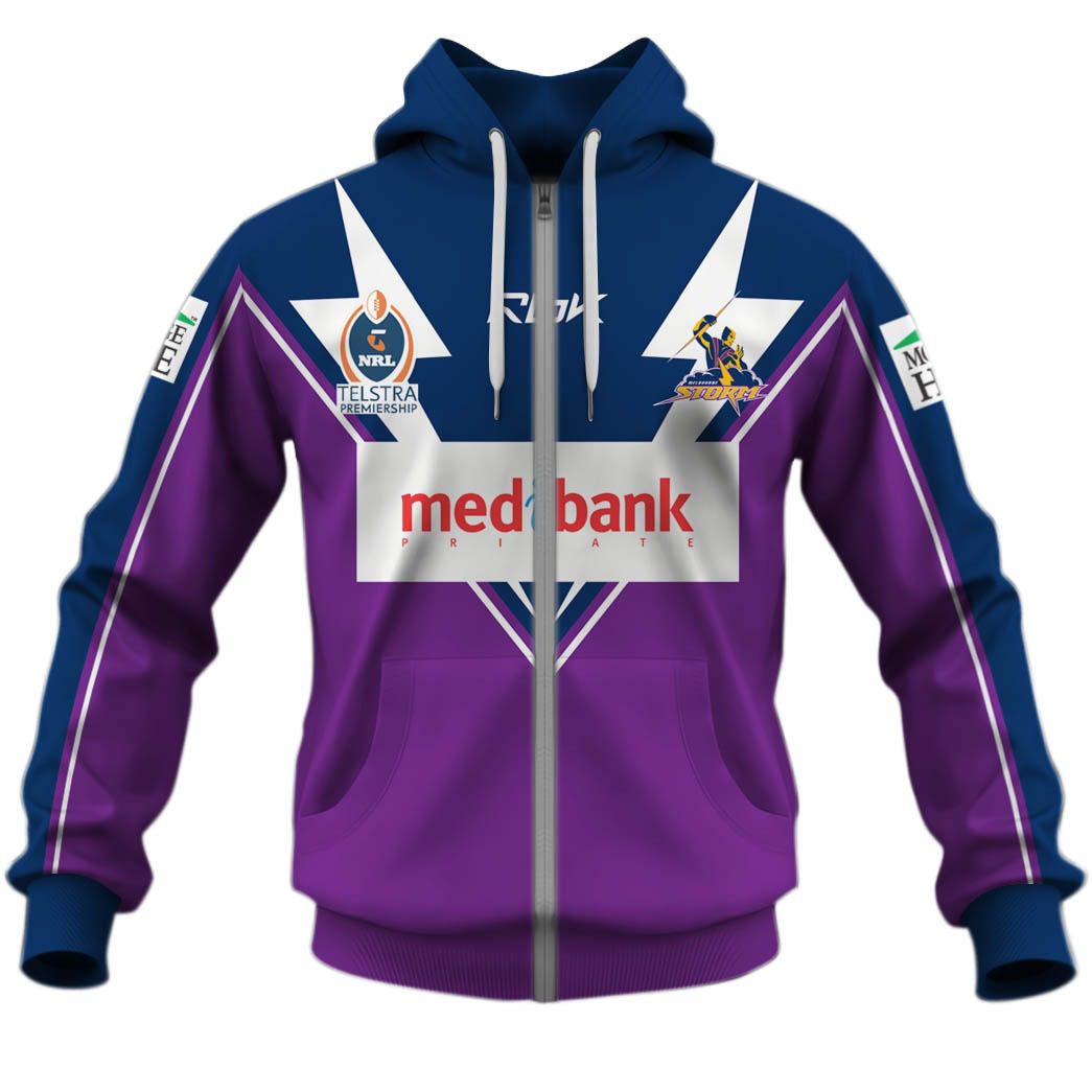 NRL Melbourne Storm Custom Name Number Vintage 2007 Home Jersey Zip Up Hoodie