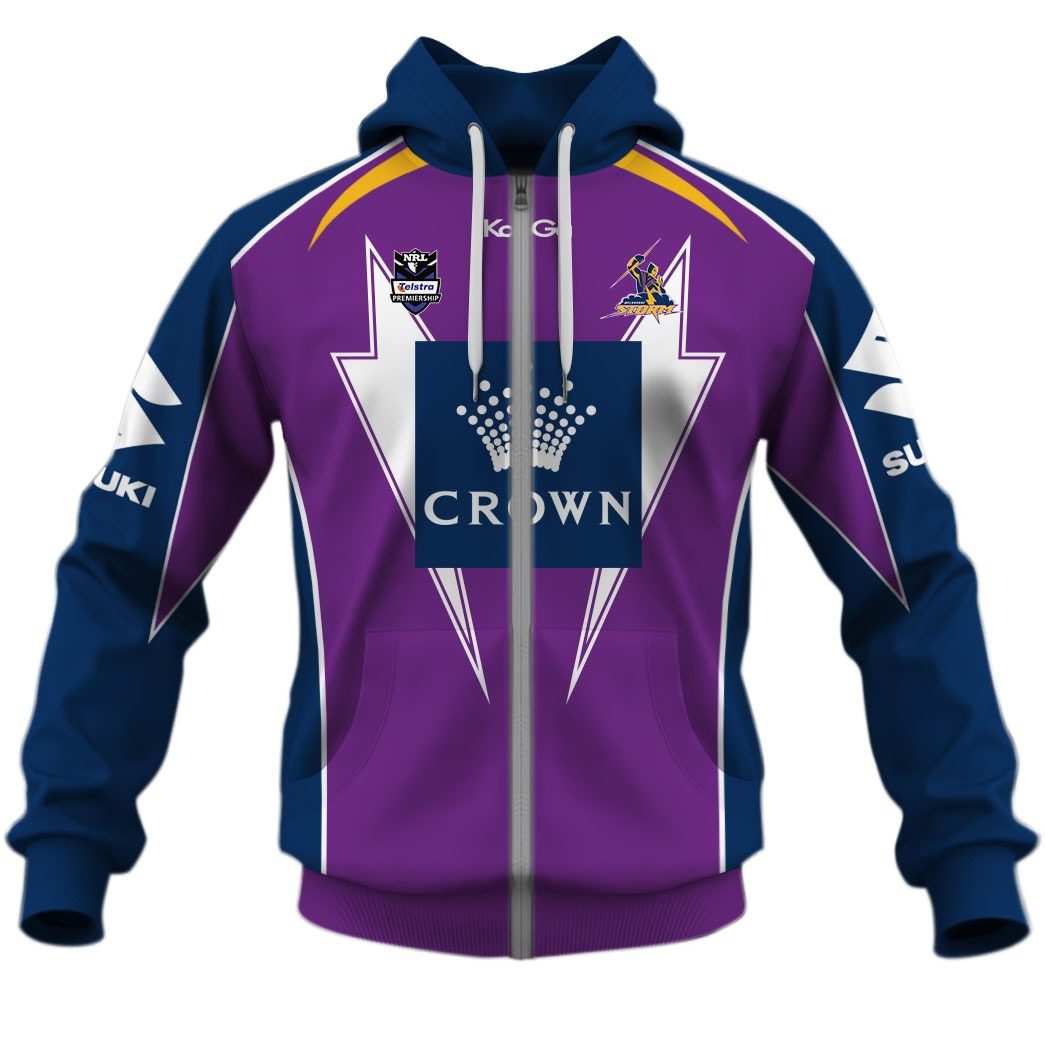 NRL Melbourne Storm Custom Name Number Vintage 2012 Home Jersey Zip Up Hoodie