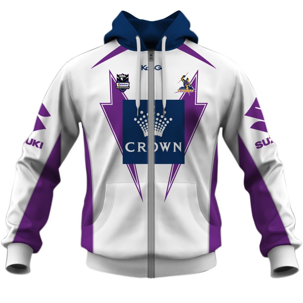 NRL Melbourne Storm Custom Name Number Vintage Away Jersey Zip Up Hoodie