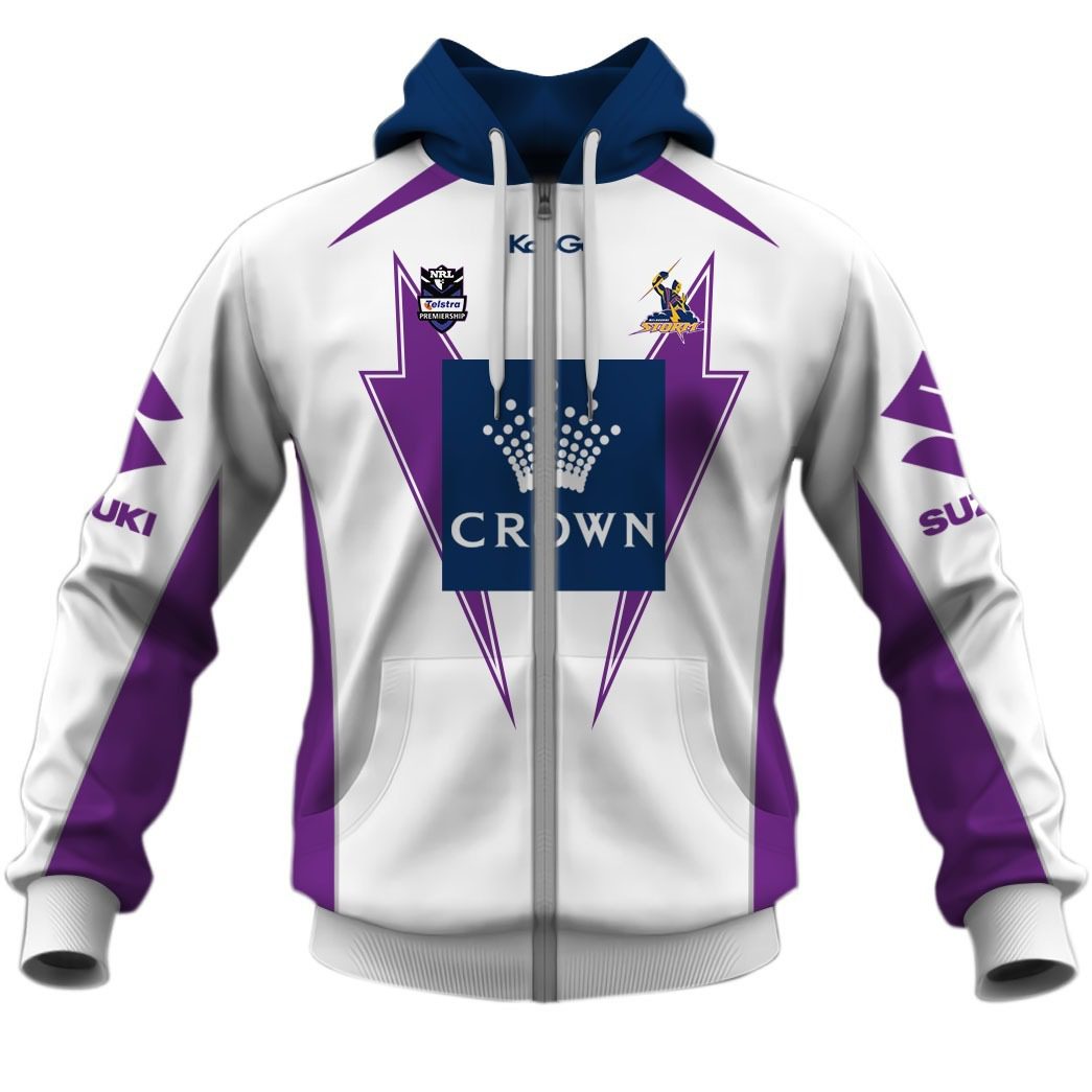 NRL Melbourne Storm Custom Name Number Vintage 2012 Away Jersey Zip Up Hoodie