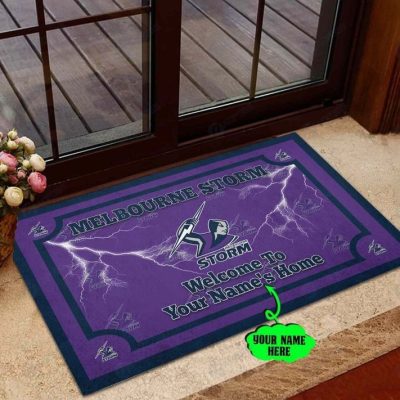 NRL Melbourne Storm Welcome Home Custom Name Lightning Rubber Doormat