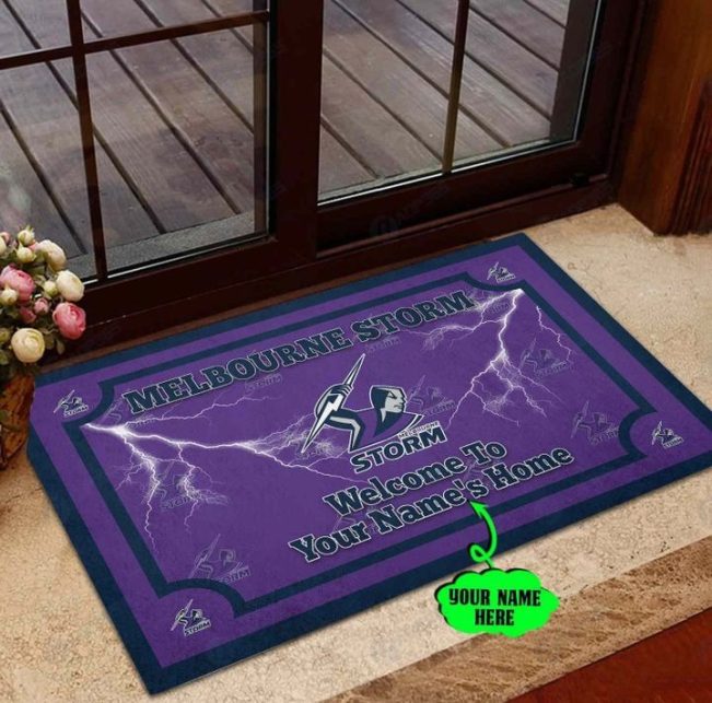 NRL Melbourne Storm Welcome Home Custom Name Lightning Rubber Doormat