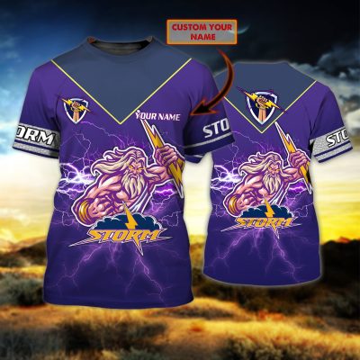 NRL Melbourne Storm Custom Name Zeus T-Shirt