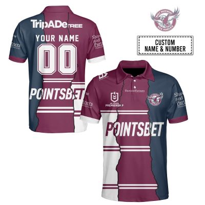 NRL Manly Warringah Sea Eagles Custom Name Number 2023 Mix Jersey Polo Shirt