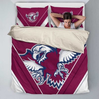 NRL Manly Warringah Sea Eagles White Maroon Stripes  Bedding Set