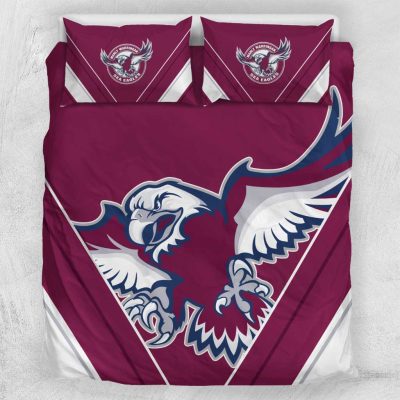 NRL Manly Warringah Sea Eagles White Maroon Stripes  Bedding Set