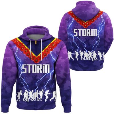 NRL Melbourne Storm ANZAC Day Lest We Forget Zip Up Hoodie