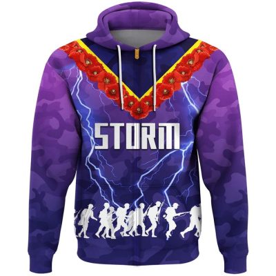 NRL Melbourne Storm ANZAC Day Lest We Forget Zip Up Hoodie