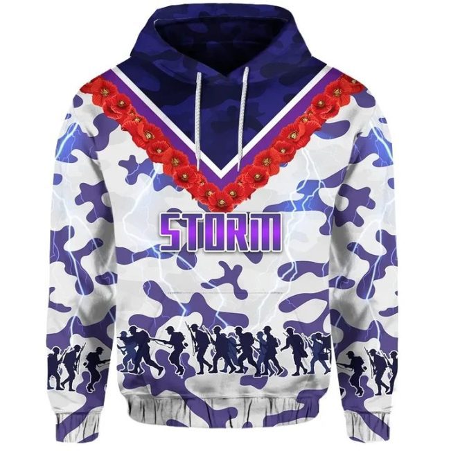 NRL Melbourne Storm ANZAC Day White Pullover Hoodie