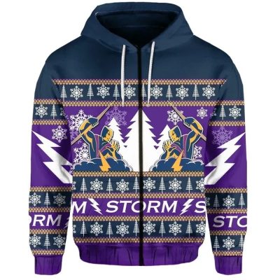 NRL Melbourne Storm Christmas Zip Up Hoodie