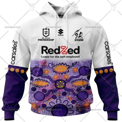 NRL Melbourne Storm Custom Name Number 2023 Indigenous Jersey Zip Up Hoodie