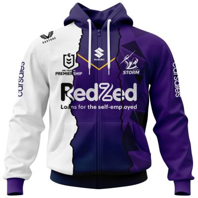 NRL Melbourne Storm Custom Name Number 2023 Mix Jersey Zip Up Hoodie