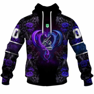 NRL Melbourne Storm Custom Name Number Rose Dragon Pullover Hoodie
