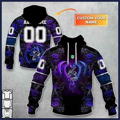 NRL Melbourne Storm Custom Name Number Rose Dragon Pullover Hoodie