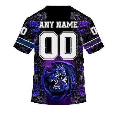 NRL Melbourne Storm Custom Name Number Rose Dragon T-Shirt