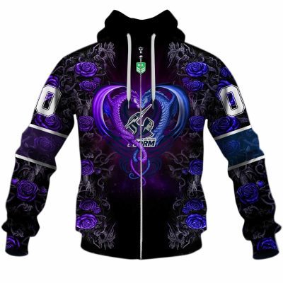 NRL Melbourne Storm Custom Name Number Rose Dragon Zip Up Hoodie