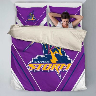 NRL Melbourne Storm Purple White Stripes Logo 1998 - 2018  Bedding Set