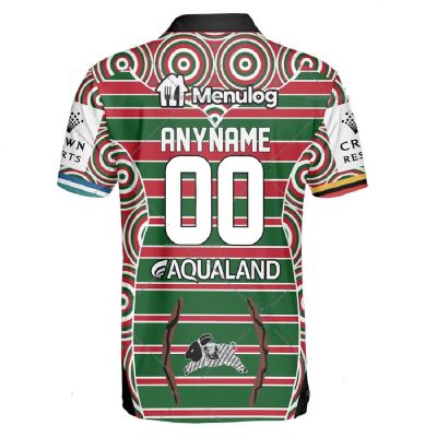 NRL South Sydney Rabbitohs Custom Name Number 2023 Indigenous Jersey Polo Shirt
